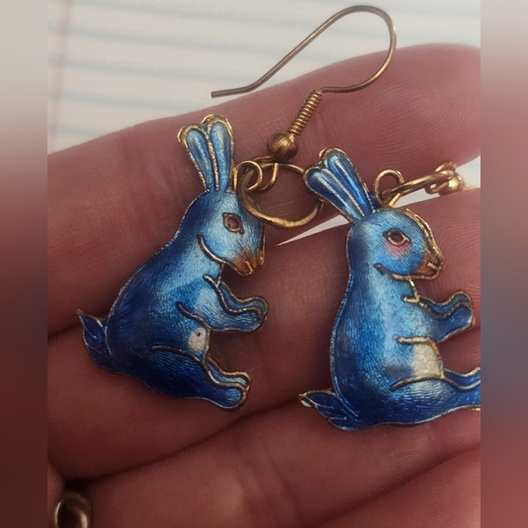 Blue Bunny Enamel Earrings - Picture 6 of 9